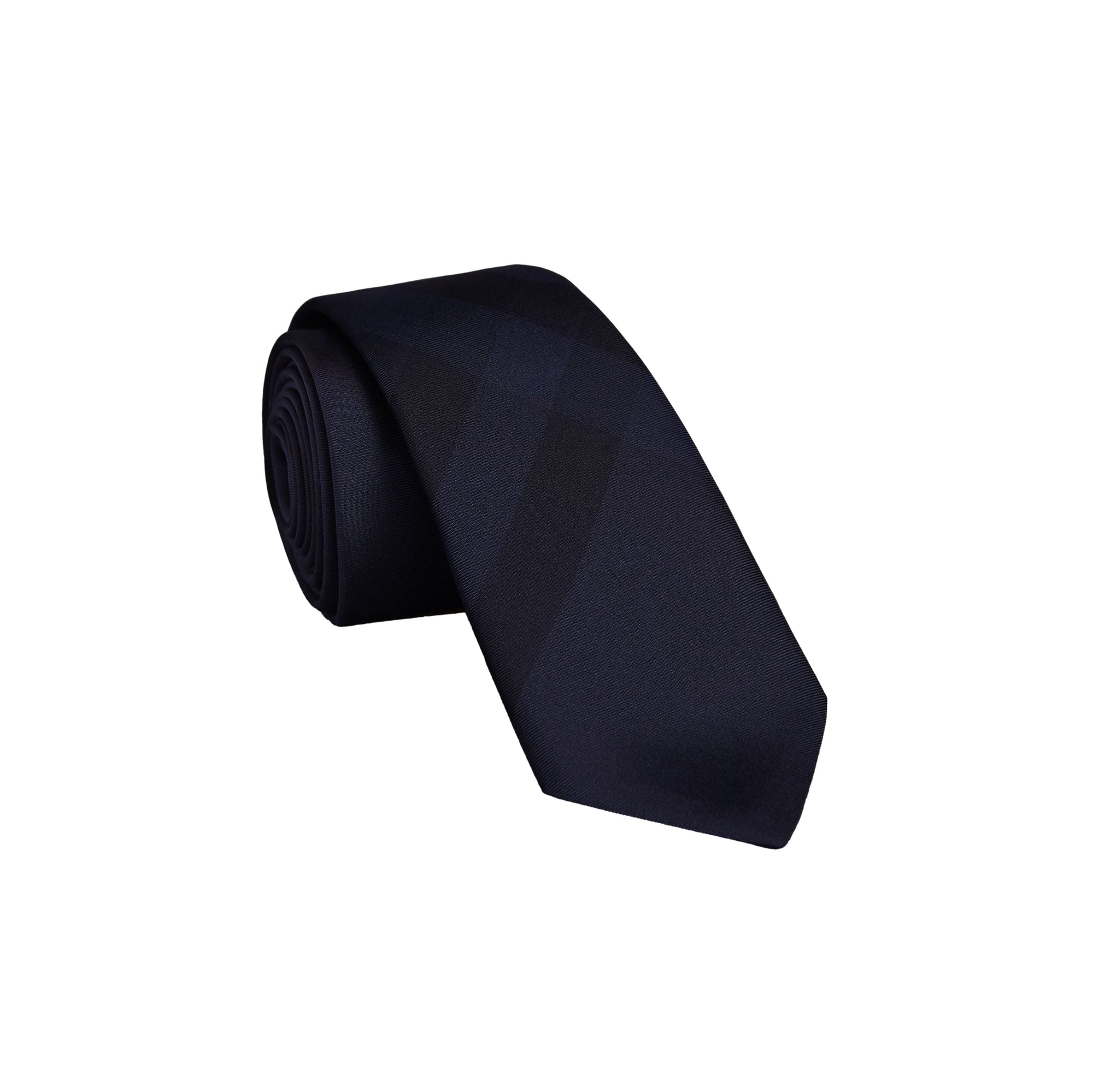 Cravate fine en soie à motif check - Navy