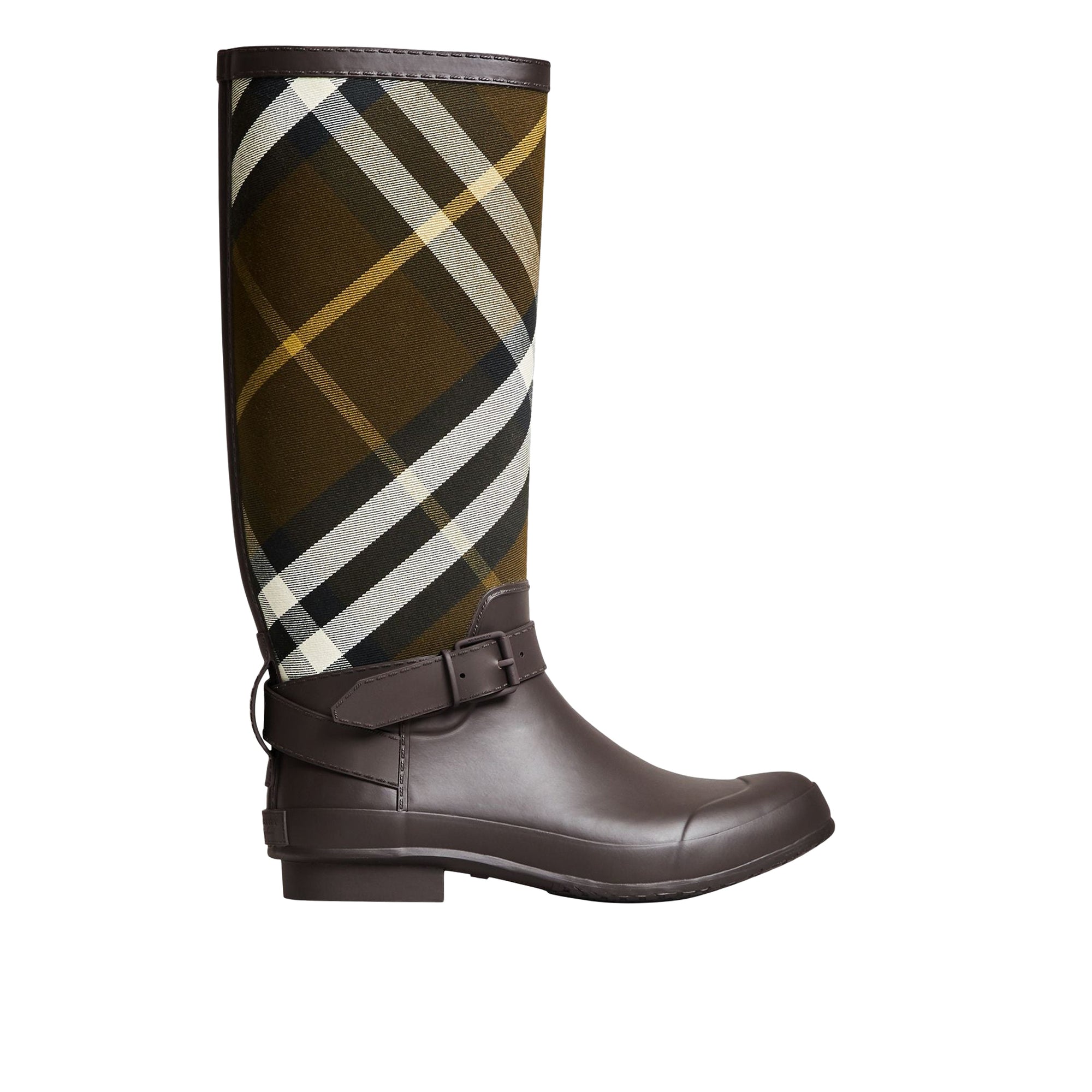Bottines de pluie en caoutchouc & tissu avec élément ceinturé - Bitter Chocolate
