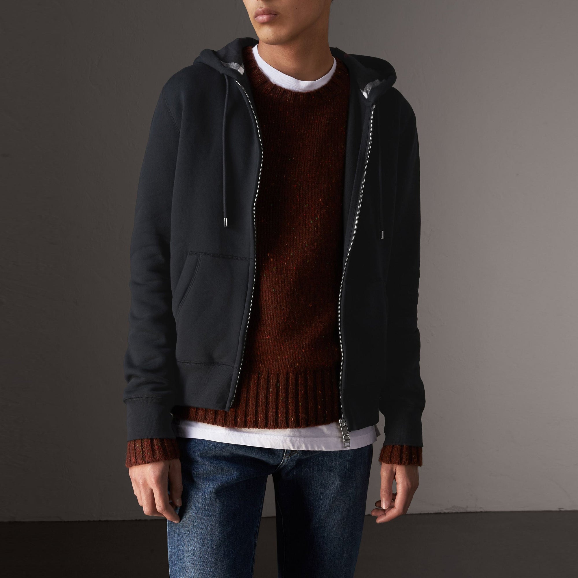 Haut en jersey de coton à capuche - Navy