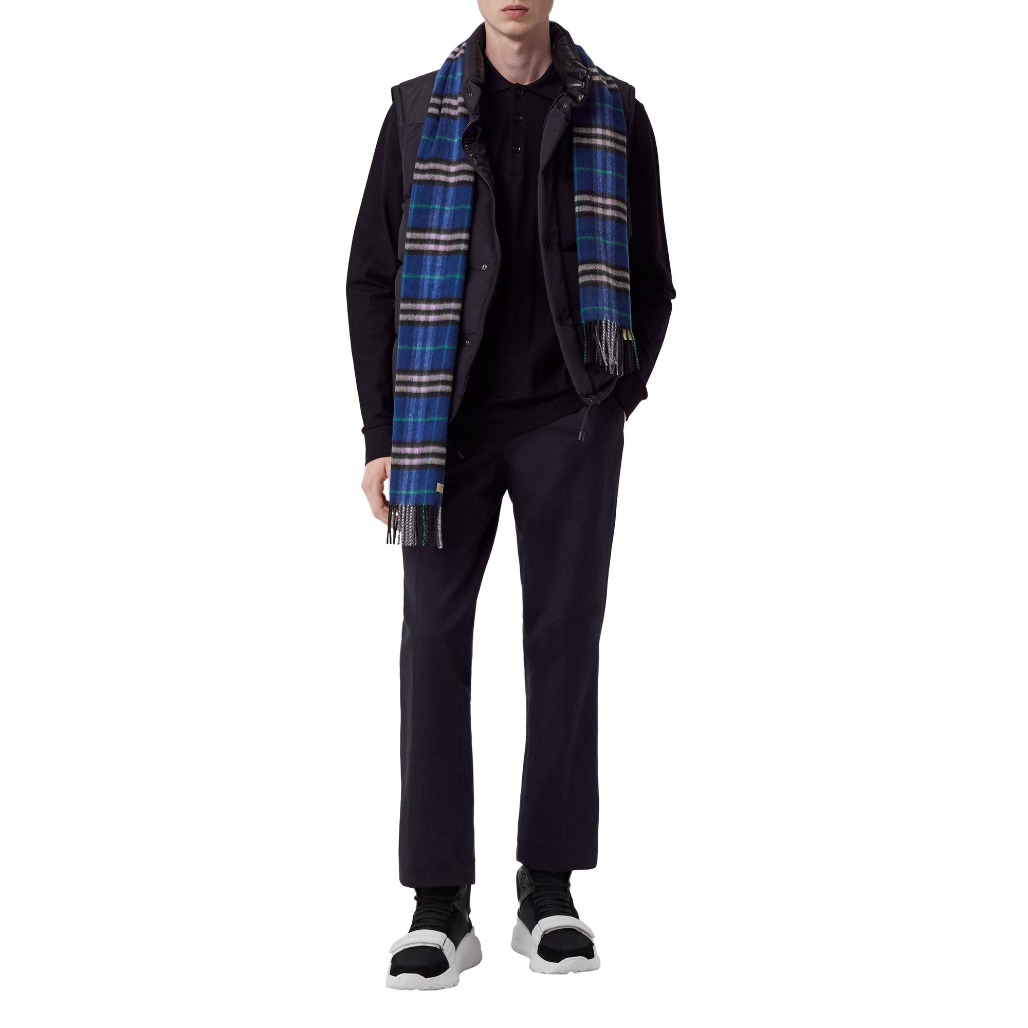 Écharpe en cachemire à motif check - Bright Navy