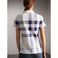 Polo en piqué de coton extensible à motif check - Pale Blue