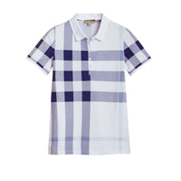 Polo en piqué de coton extensible à motif check - Pale Blue