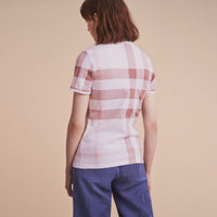 Polo en piqué de coton extensible à motif check - Antique Rose
