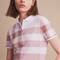 Polo en piqué de coton extensible à motif check - Antique Rose