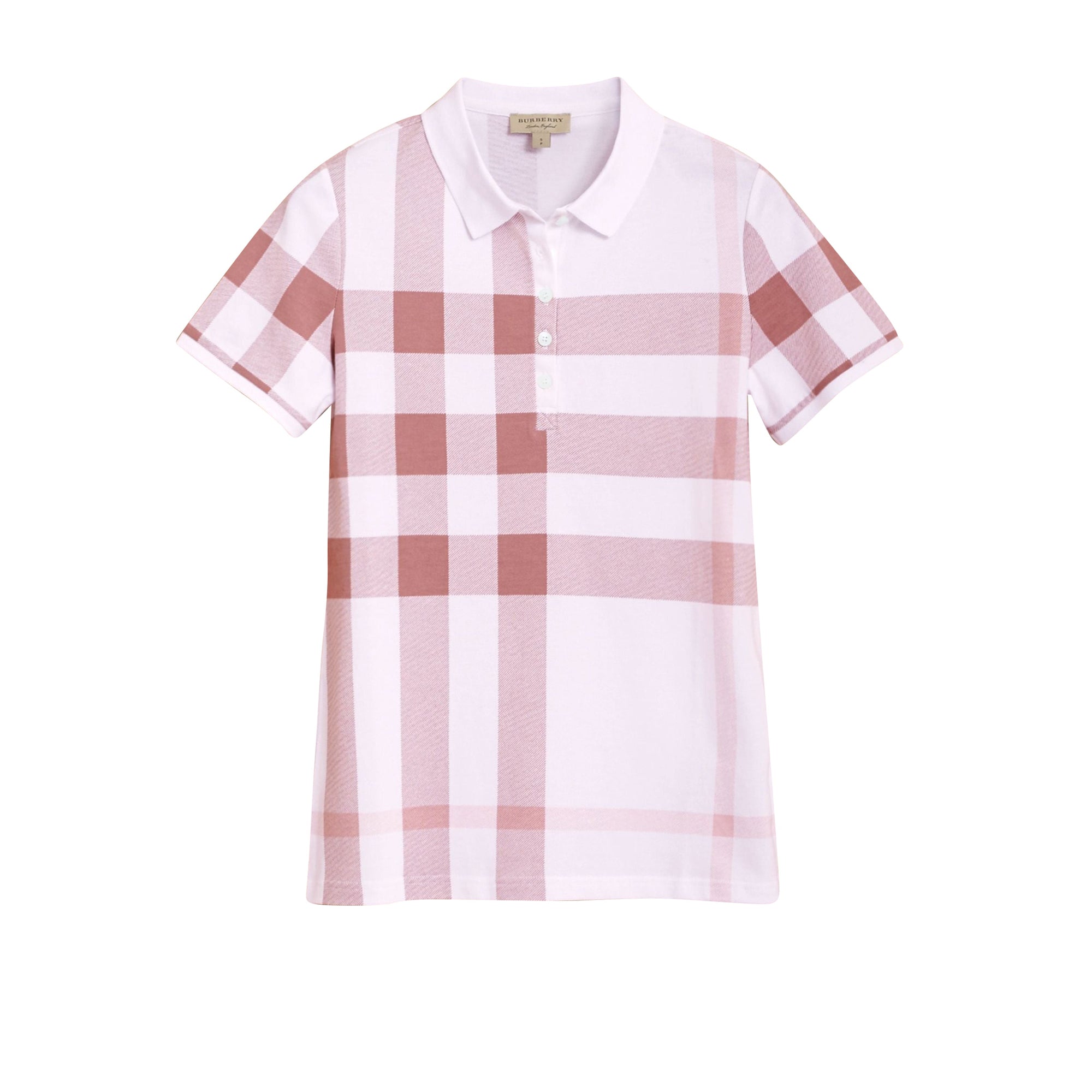 Polo en piqué de coton extensible à motif check - Antique Rose