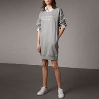 Robe sweat-shirt en jersey de coton avec motif brodé - Pale Grey Melange