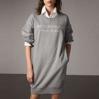 Robe sweat-shirt en jersey de coton avec motif brodé - Pale Grey Melange