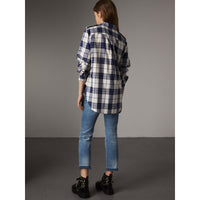 Chemise de style militaire en flanelle de coton à motif check - Bright Navy