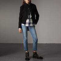 Chemise de style militaire en flanelle de coton à motif check - Bright Navy