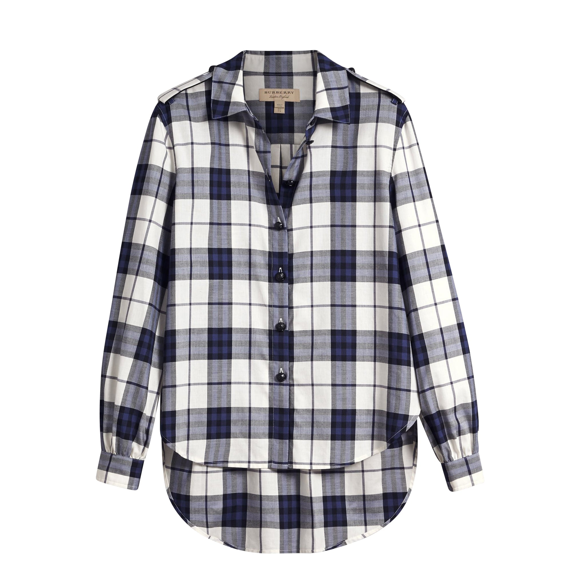 Chemise de style militaire en flanelle de coton à motif check - Bright Navy