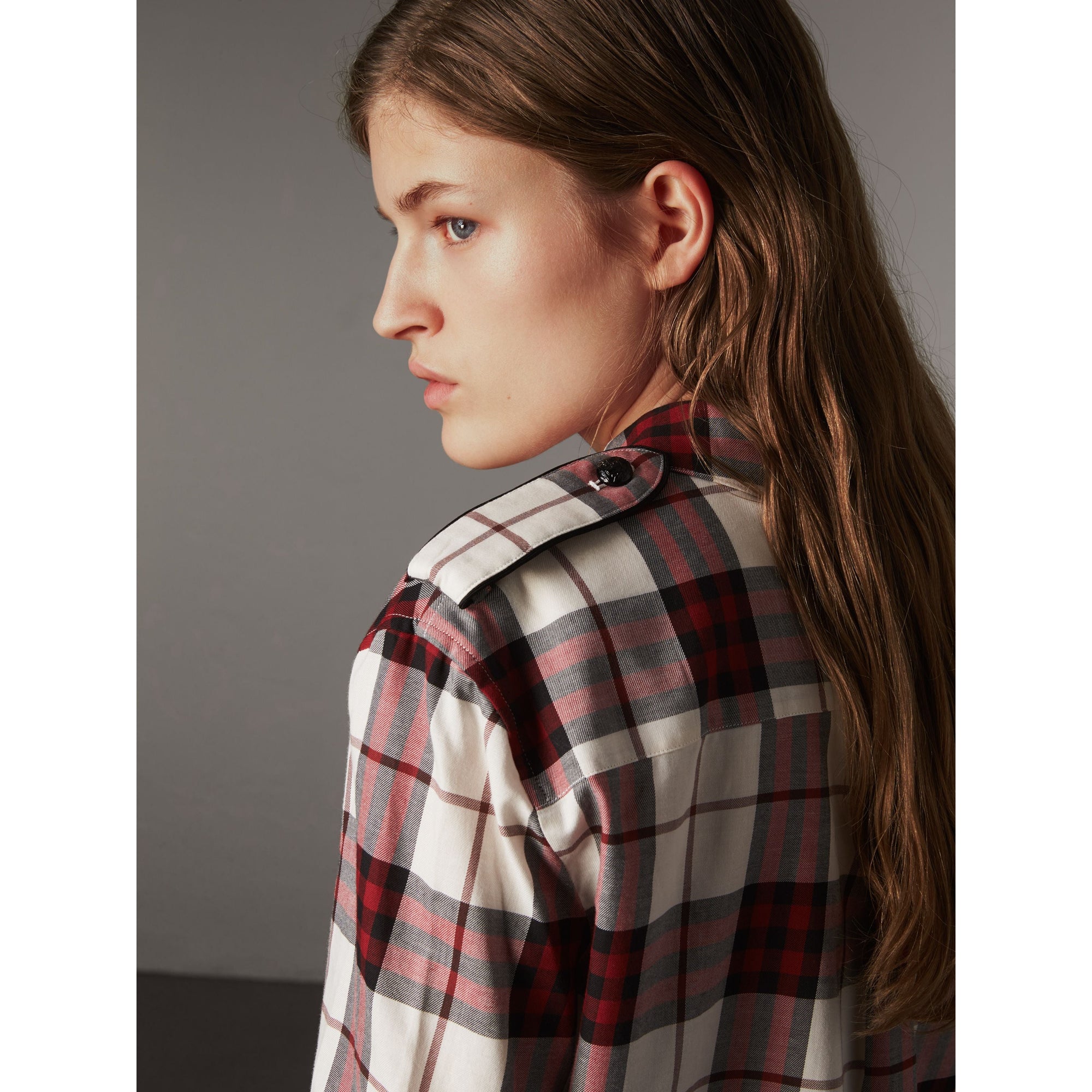 Chemise de style militaire en flanelle de coton à motif check - Crimson Red