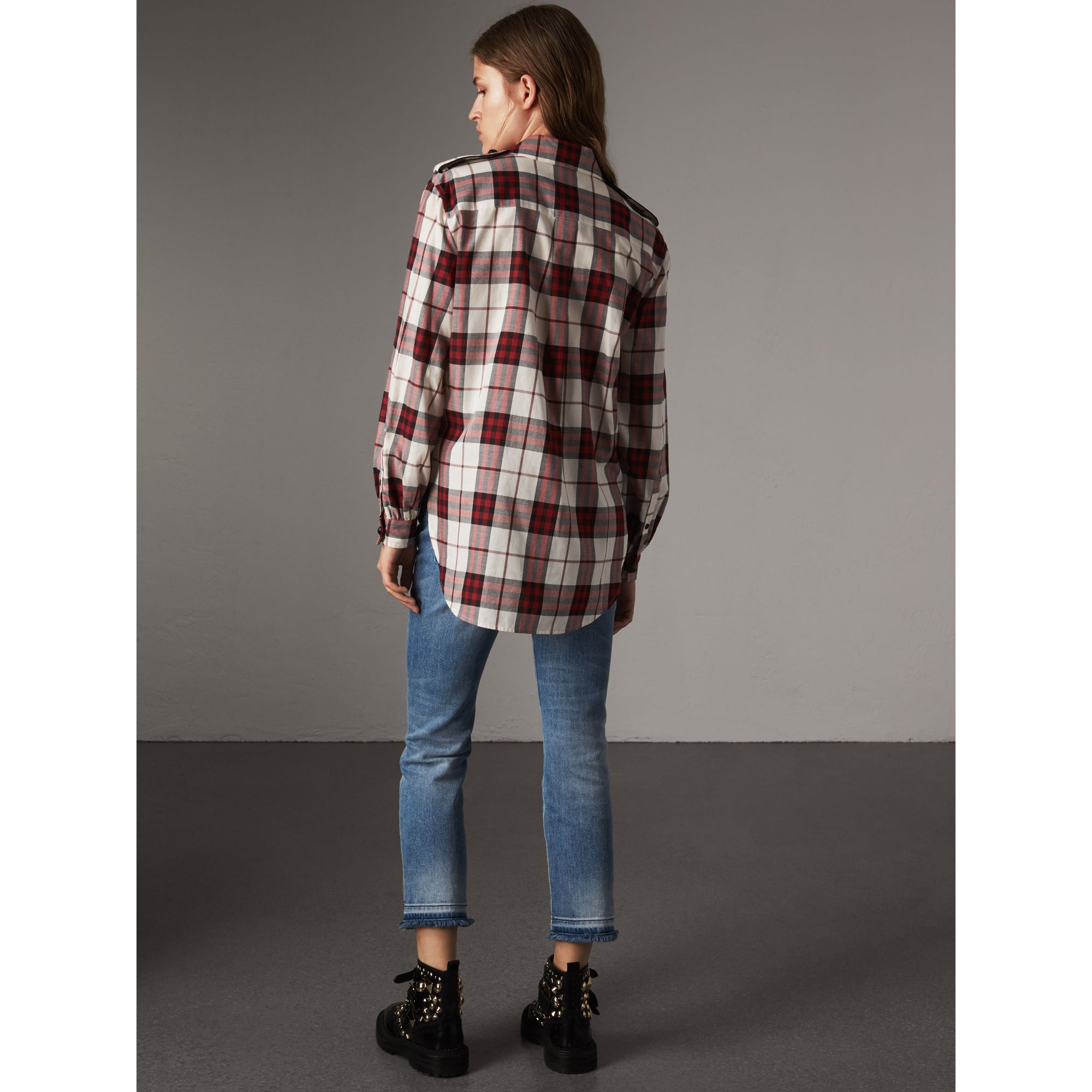 Chemise de style militaire en flanelle de coton à motif check - Crimson Red