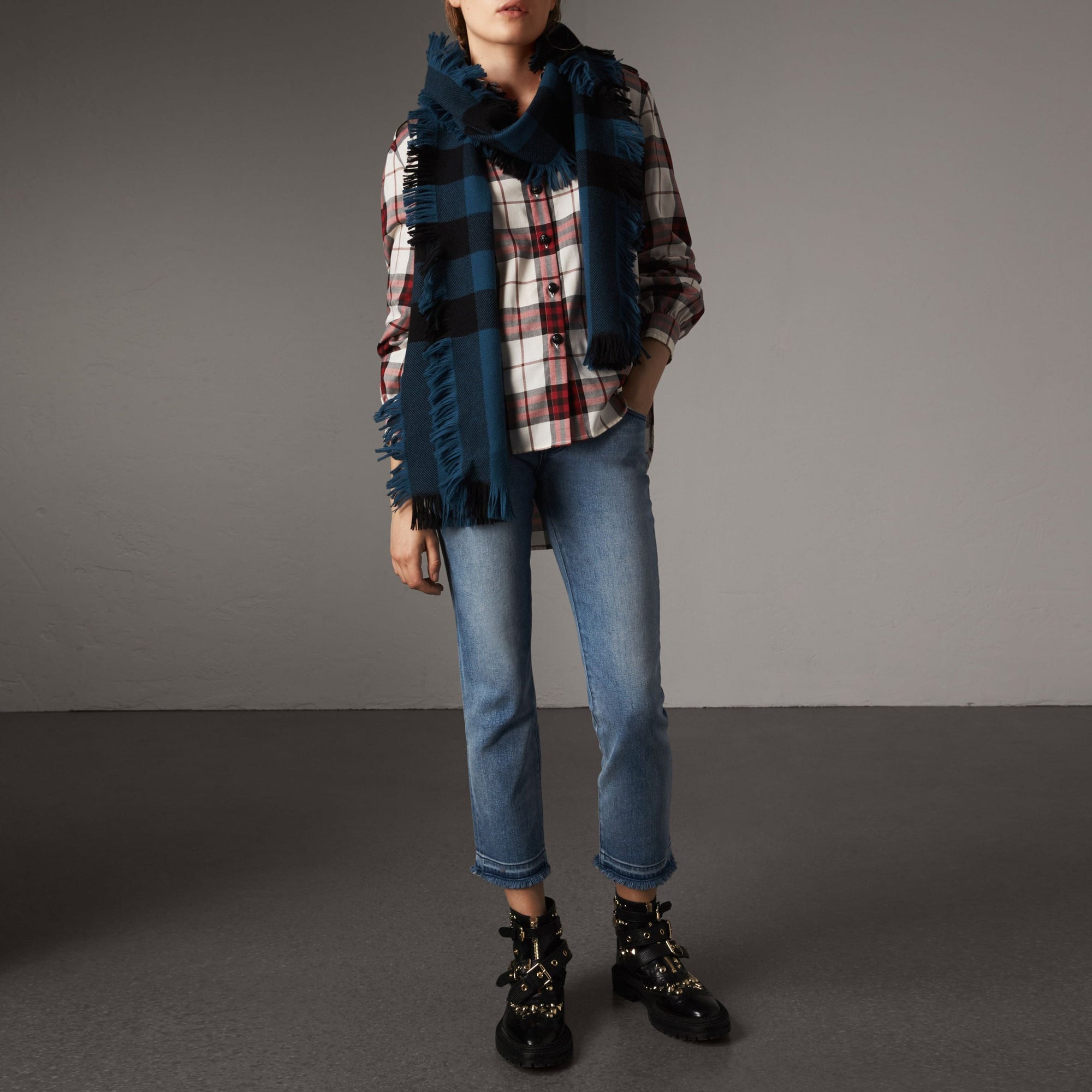 Chemise de style militaire en flanelle de coton à motif check - Crimson Red
