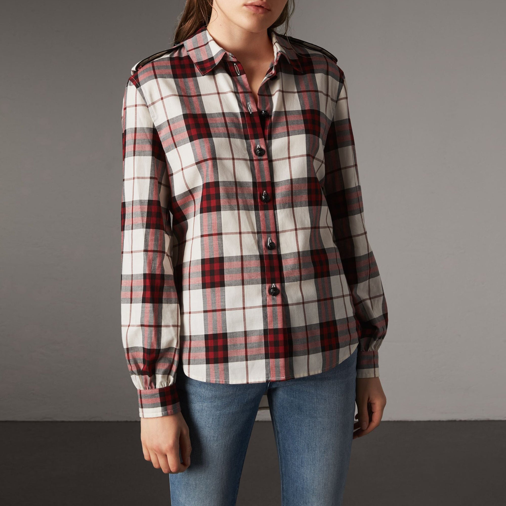 Chemise de style militaire en flanelle de coton à motif check - Crimson Red