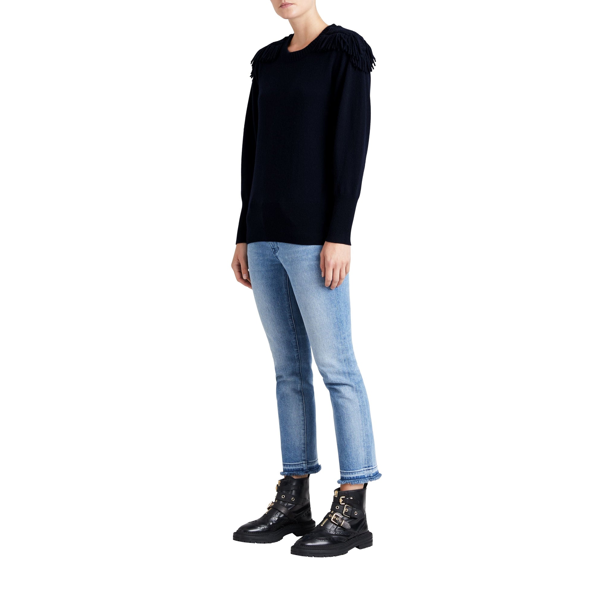 Pull en laine et cachemire avec galons militaires - Navy