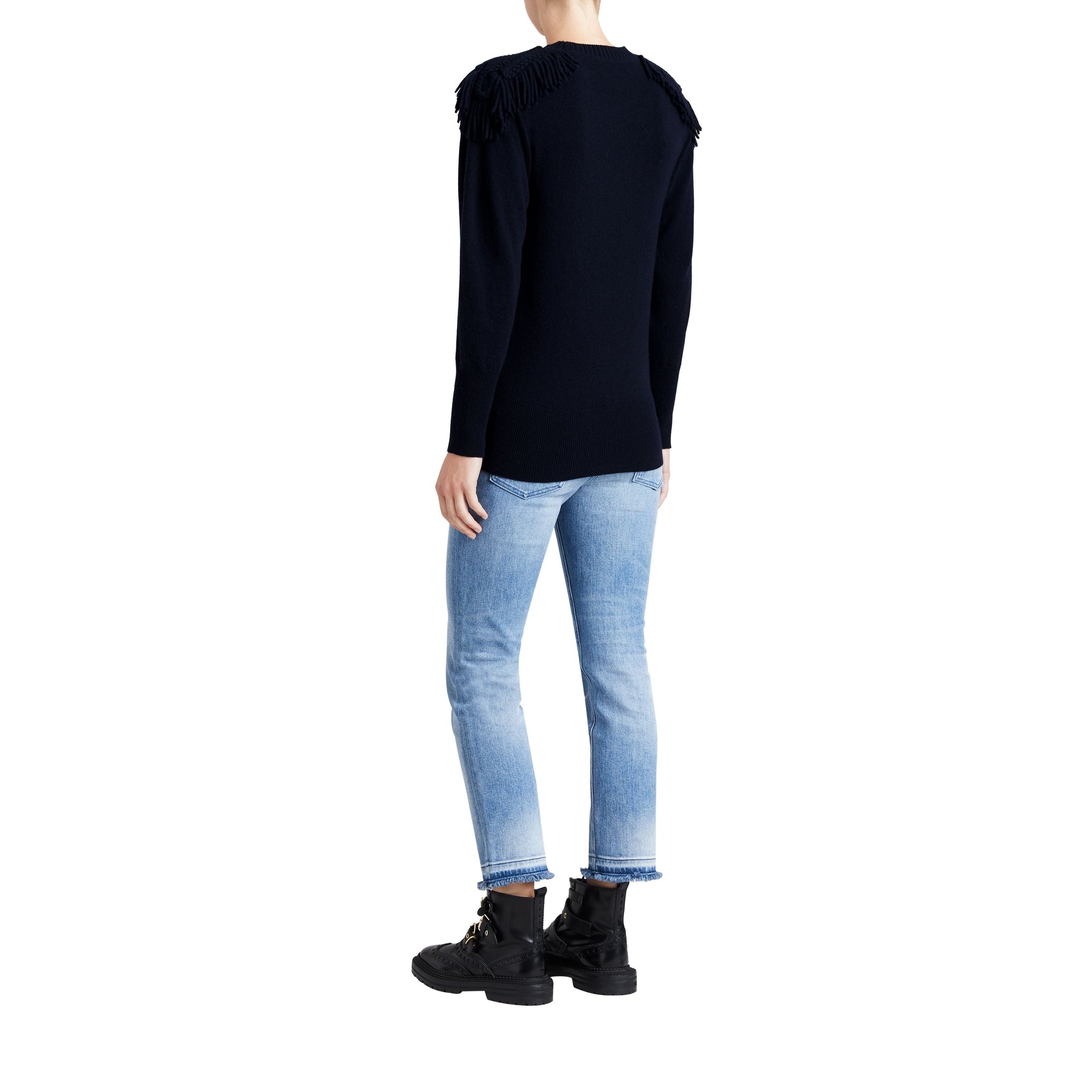 Pull en laine et cachemire avec galons militaires - Navy