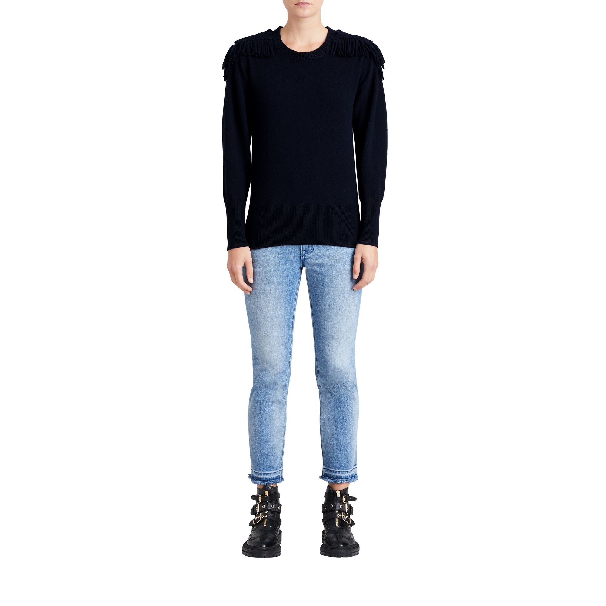 Pull en laine et cachemire avec galons militaires - Navy