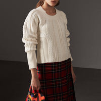 Pull en maille de laine et cachemire torsadée - Natural White