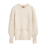 Pull en maille de laine et cachemire torsadée - Natural White