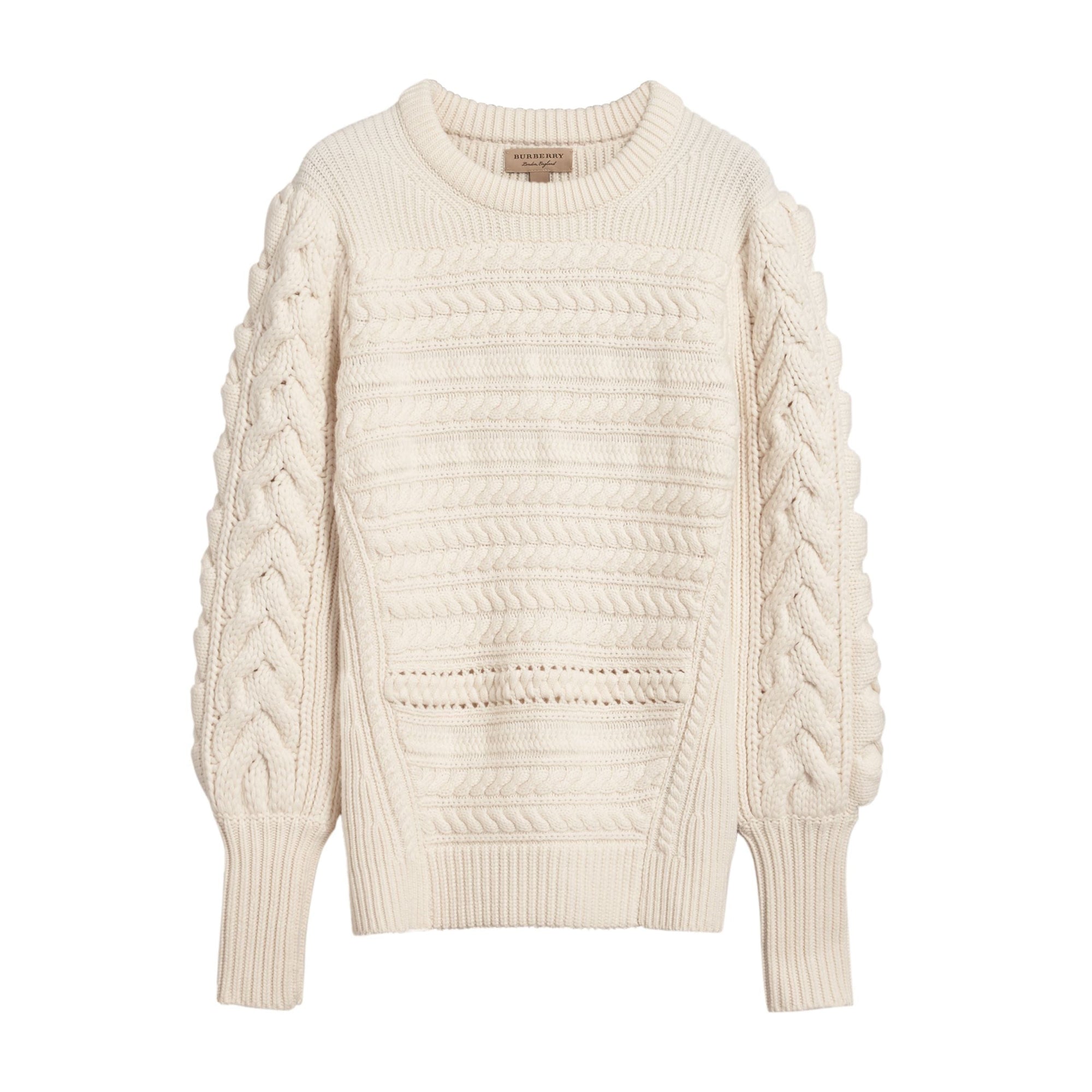 Pull en maille de laine et cachemire torsadée - Natural White