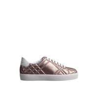 Sneakers en cuir avec matelassage à motif check métallisé - Metallic Nude