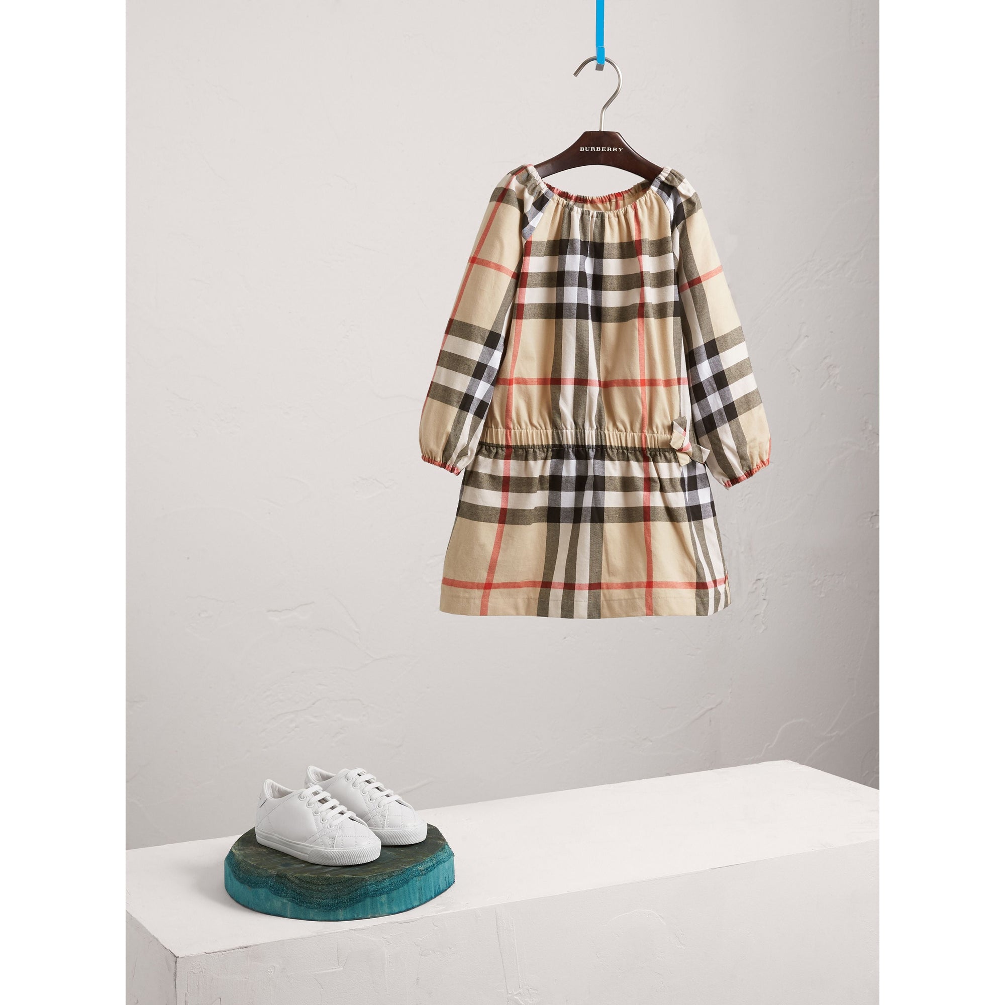 Robe en flanelle de coton à motif check et fronces - New Classic