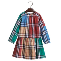 Robe froncée en coton à motif check color-block - Camel