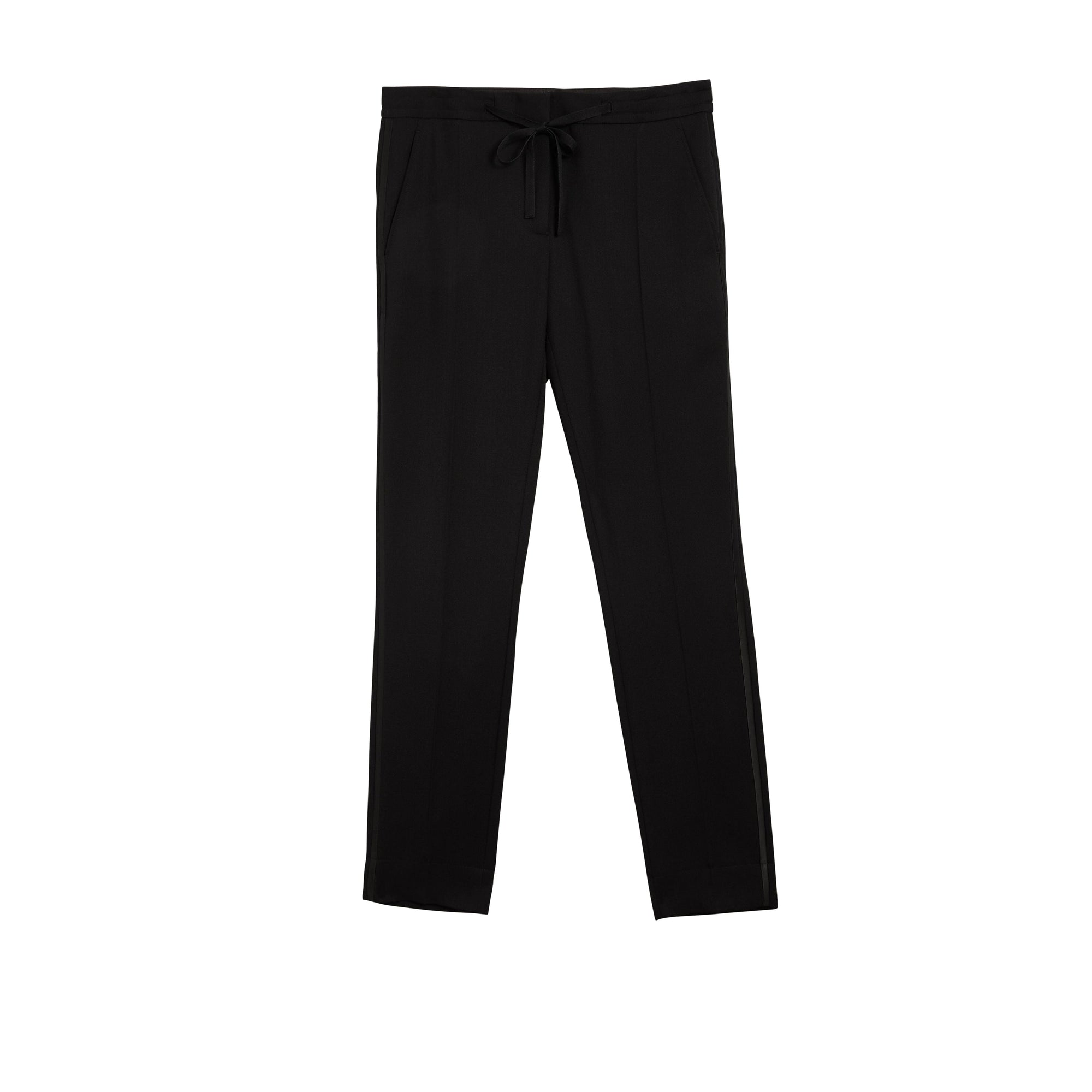 Pantalon en laine avec ruban à la taille - Black