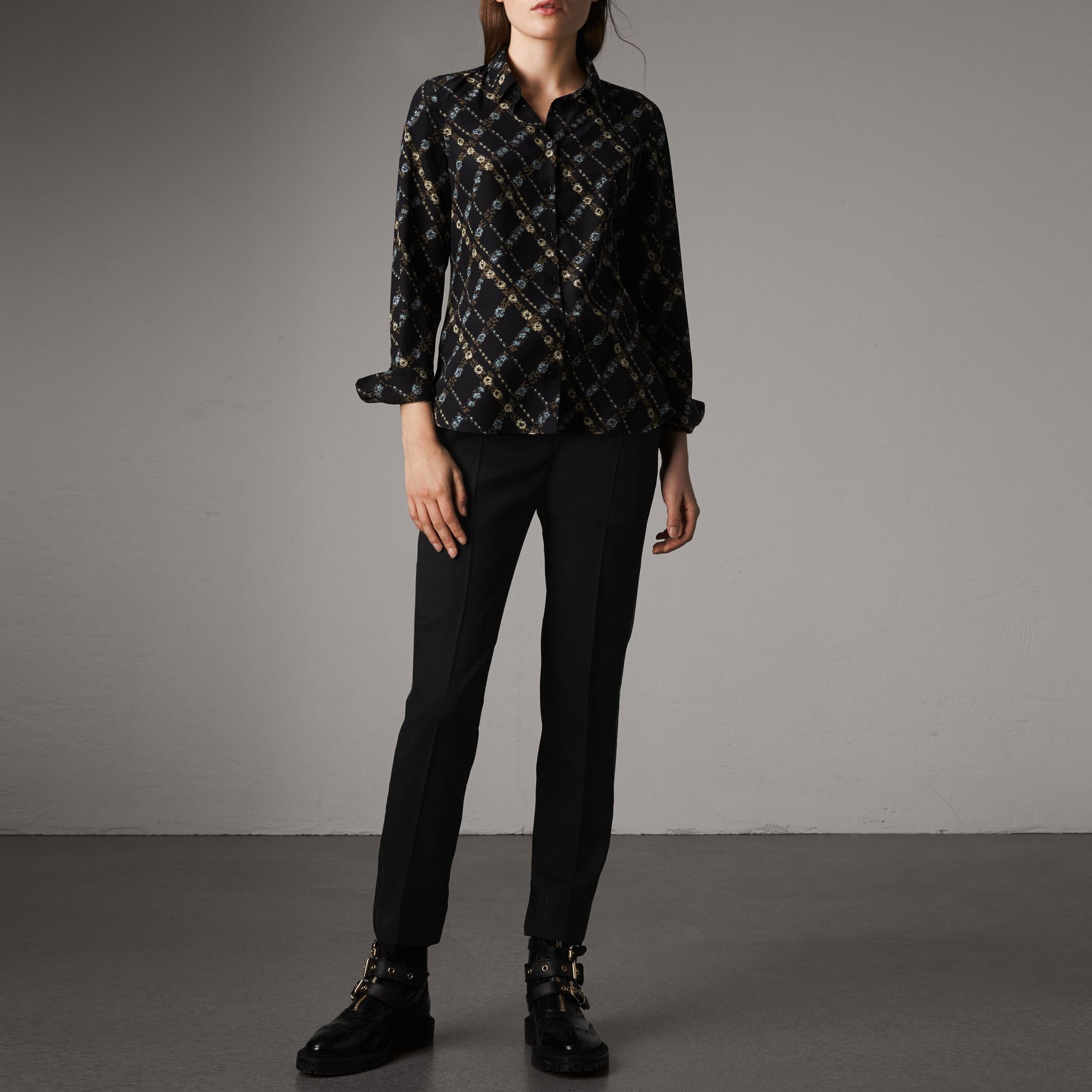 Pantalon en laine avec ruban à la taille - Black