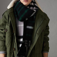 Écharpe oversize en laine et cachemire à motif check - Black