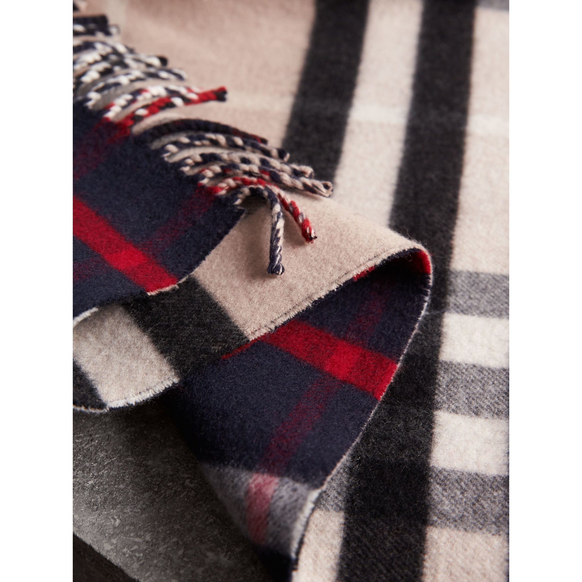 Écharpe oversize en laine et cachemire à motif check - Navy