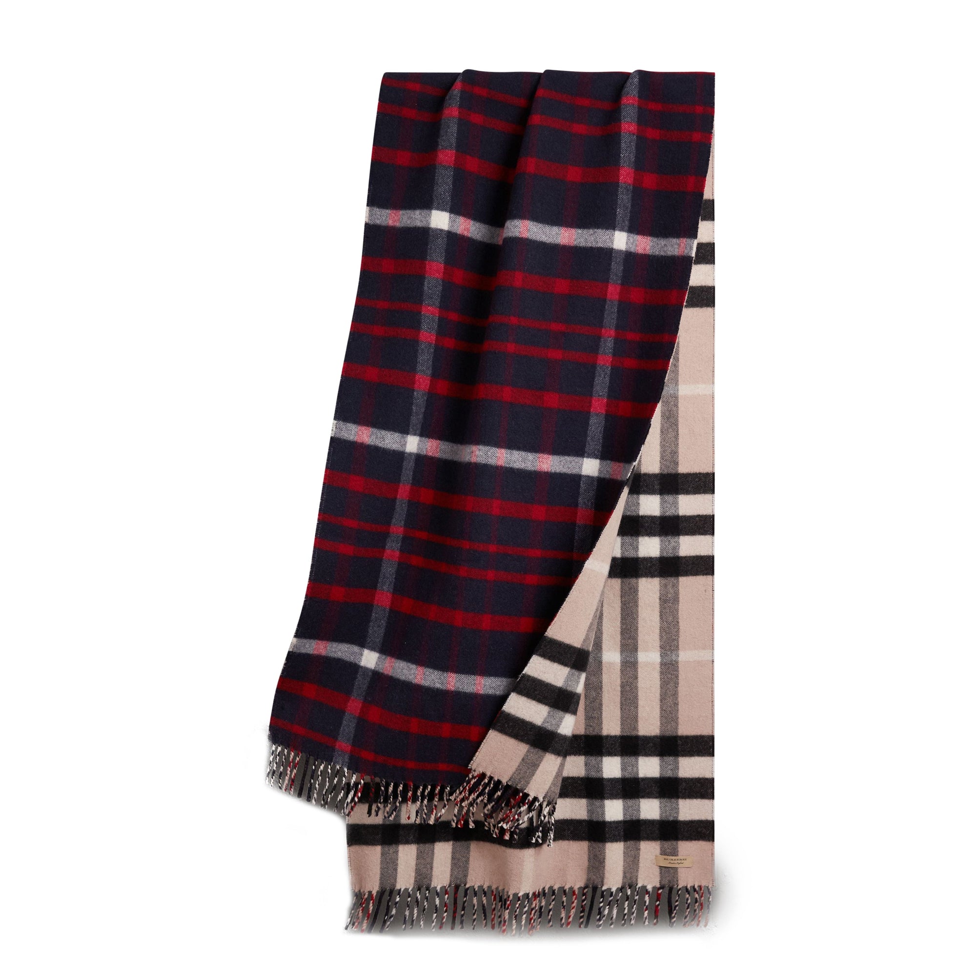Écharpe oversize en laine et cachemire à motif check - Navy