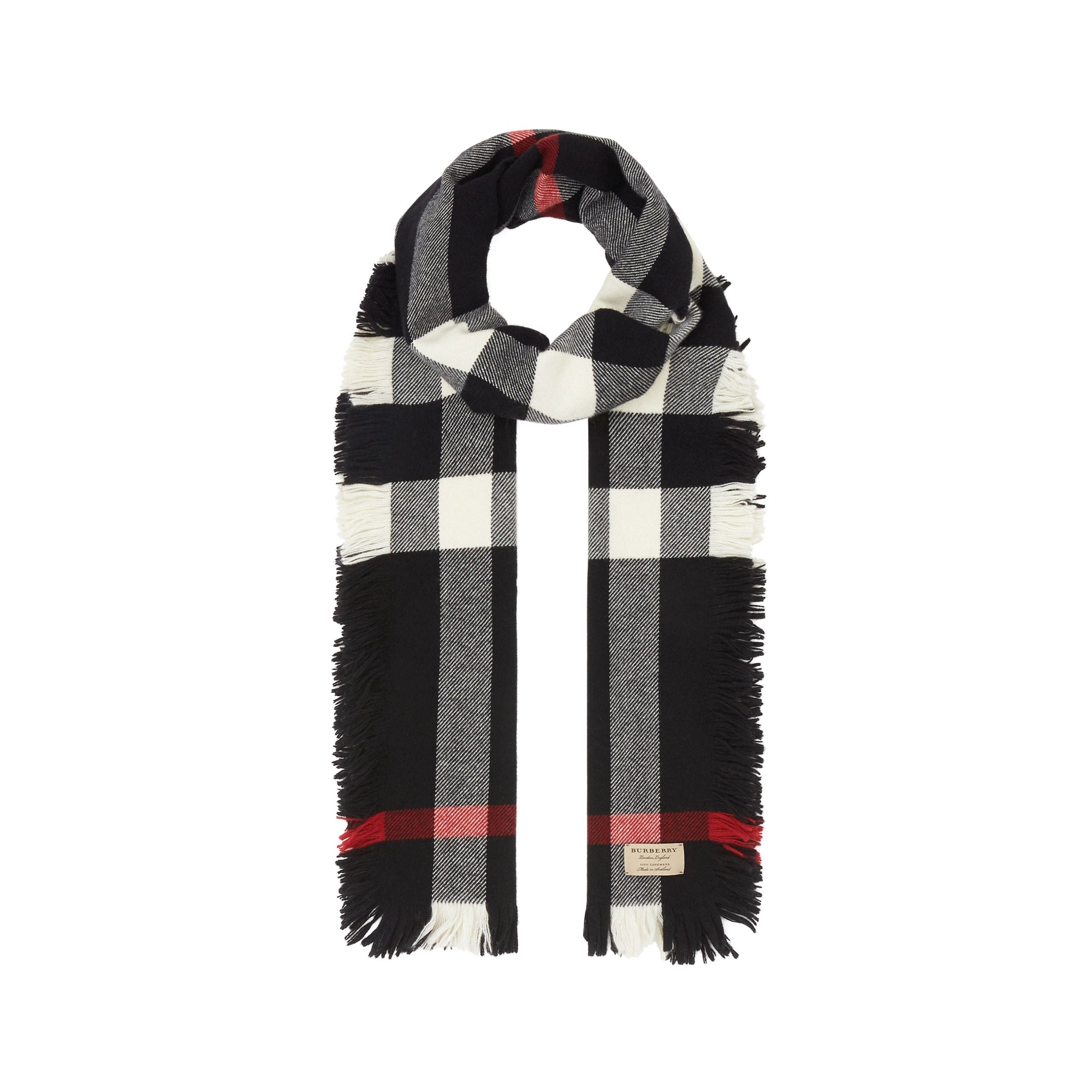 Écharpe en laine à motif check et à franges - Black