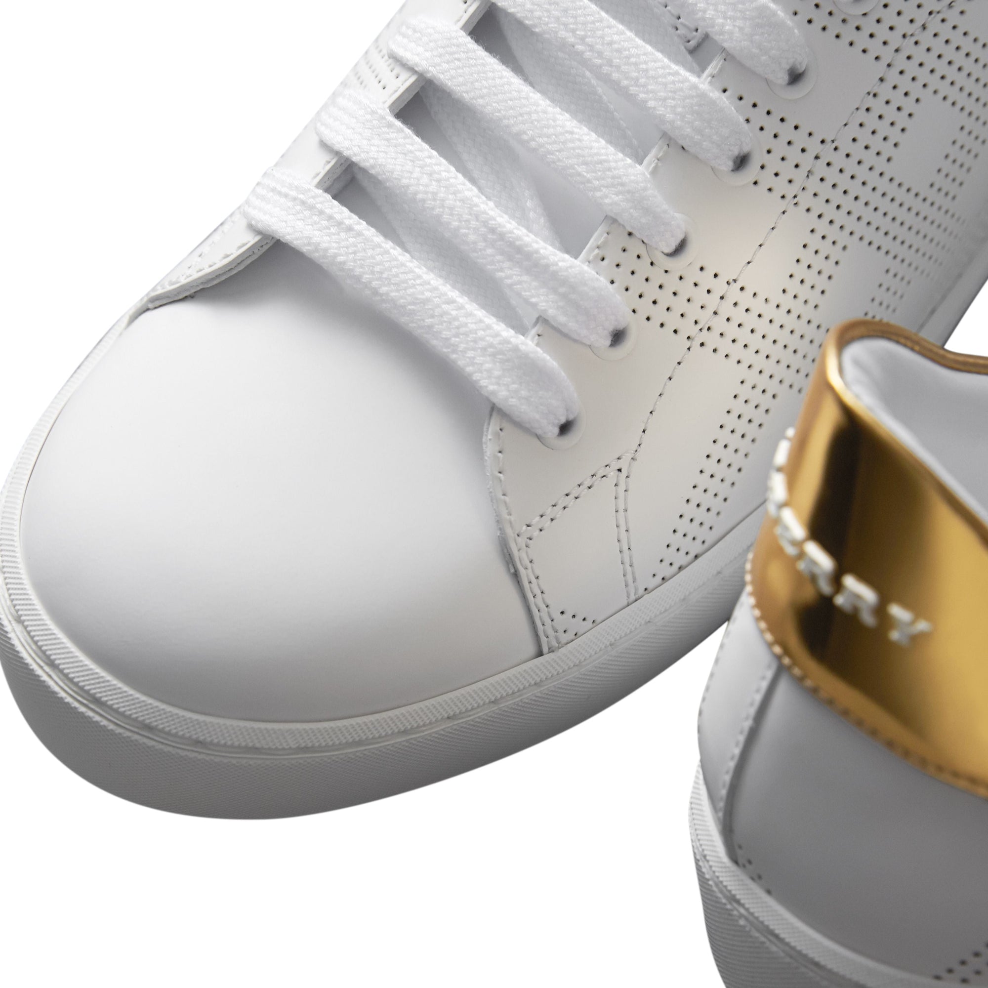 Sneakers en cuir à motif check perforé - Optic White