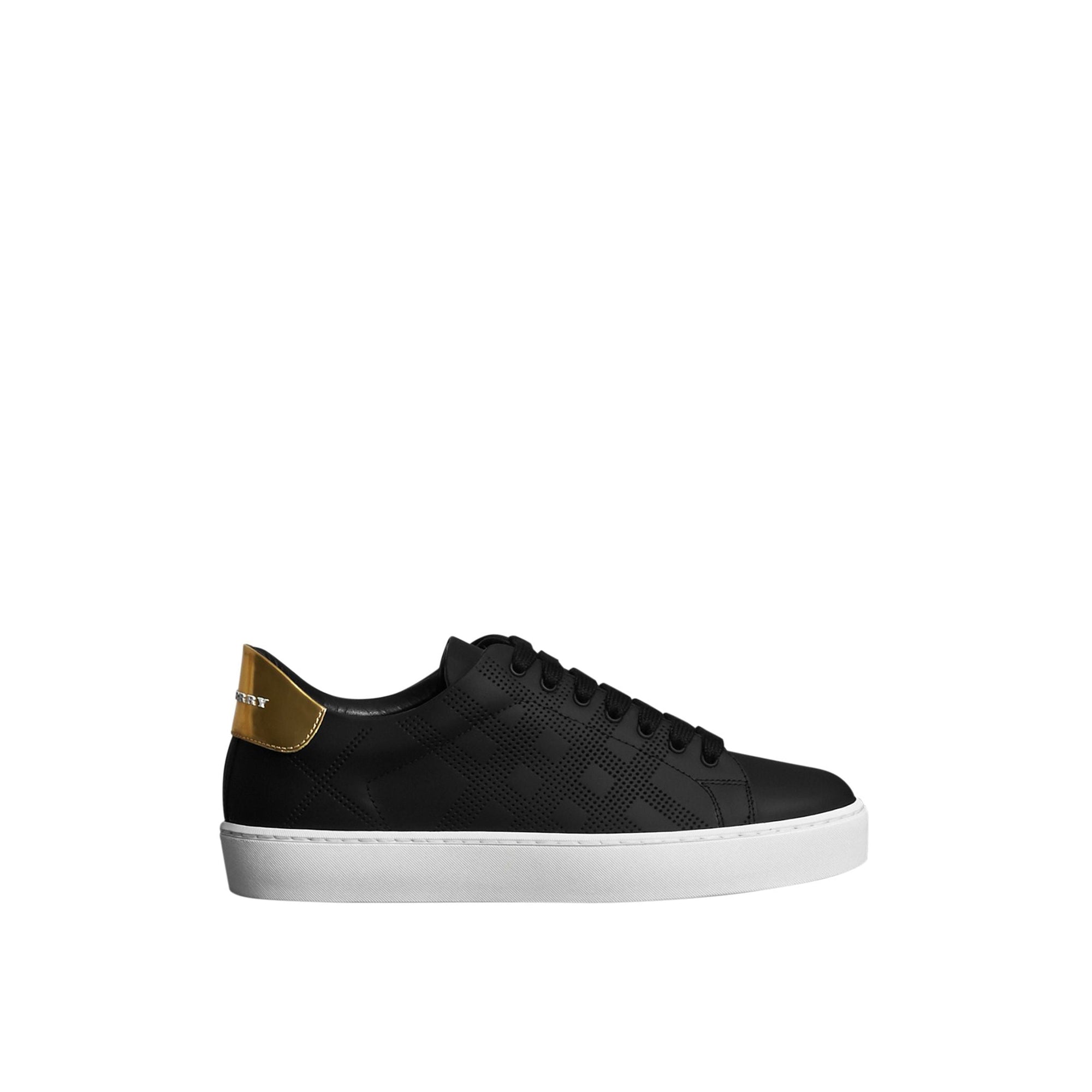 Sneakers en cuir à motif check perforé - Black