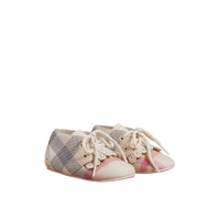 Chaussures en cuir et coton à motif check avec franges - Cream