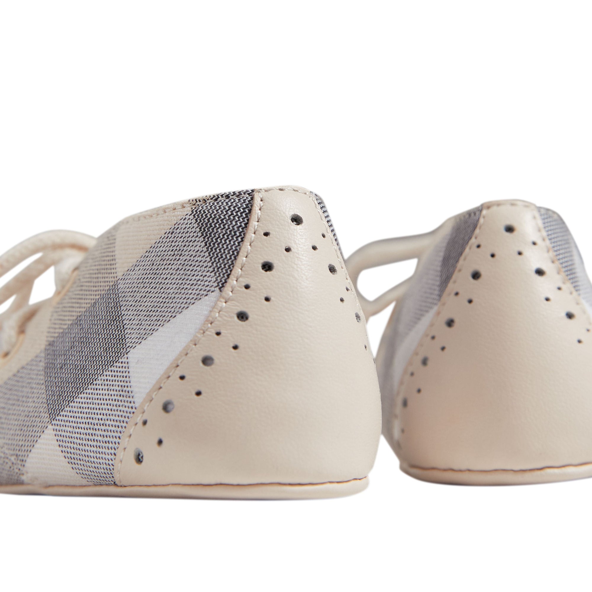 Chaussures en cuir et coton à motif check avec franges - Cream