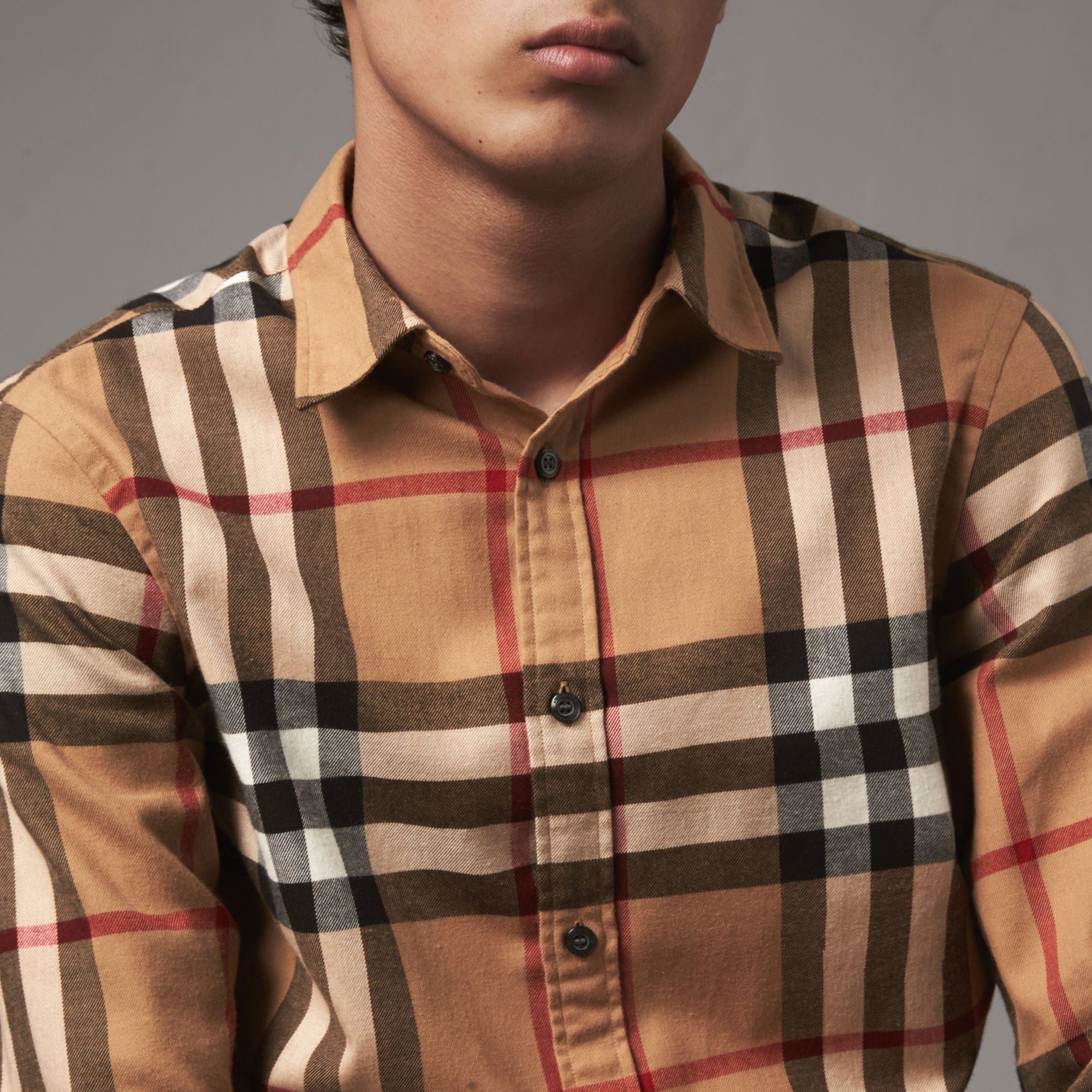 Chemise en flanelle de coton à motif check - Camel