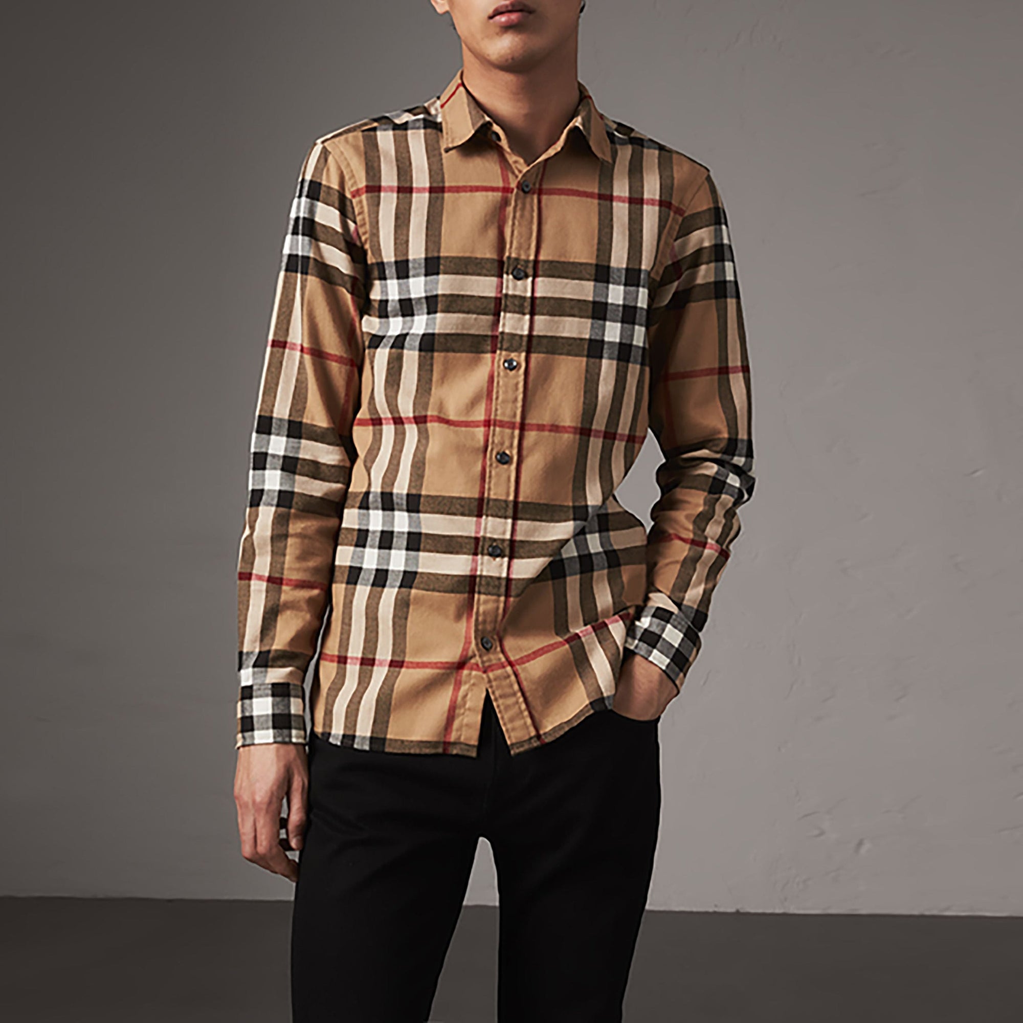 Chemise en flanelle de coton à motif check - Camel