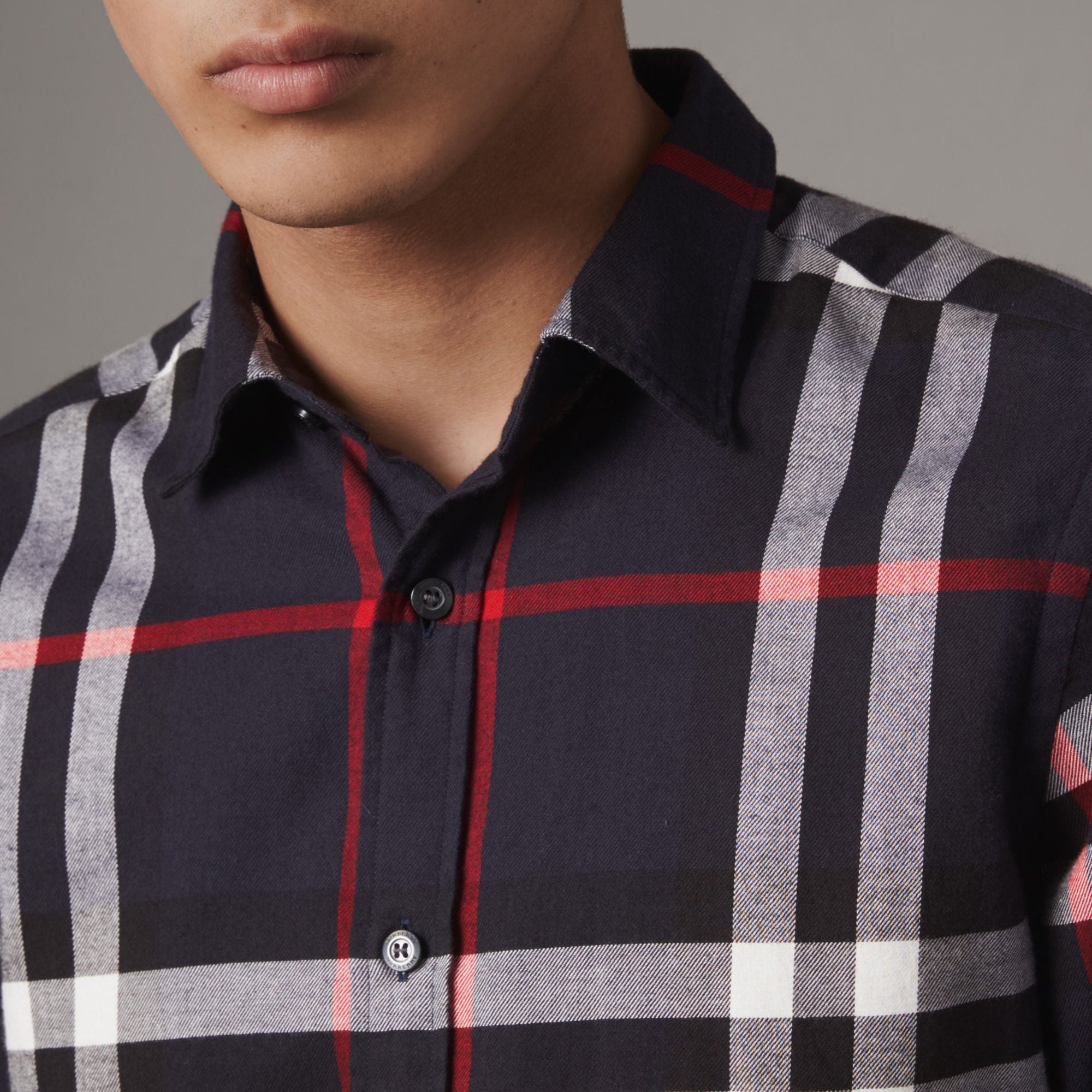 Chemise en flanelle de coton à motif check - Navy