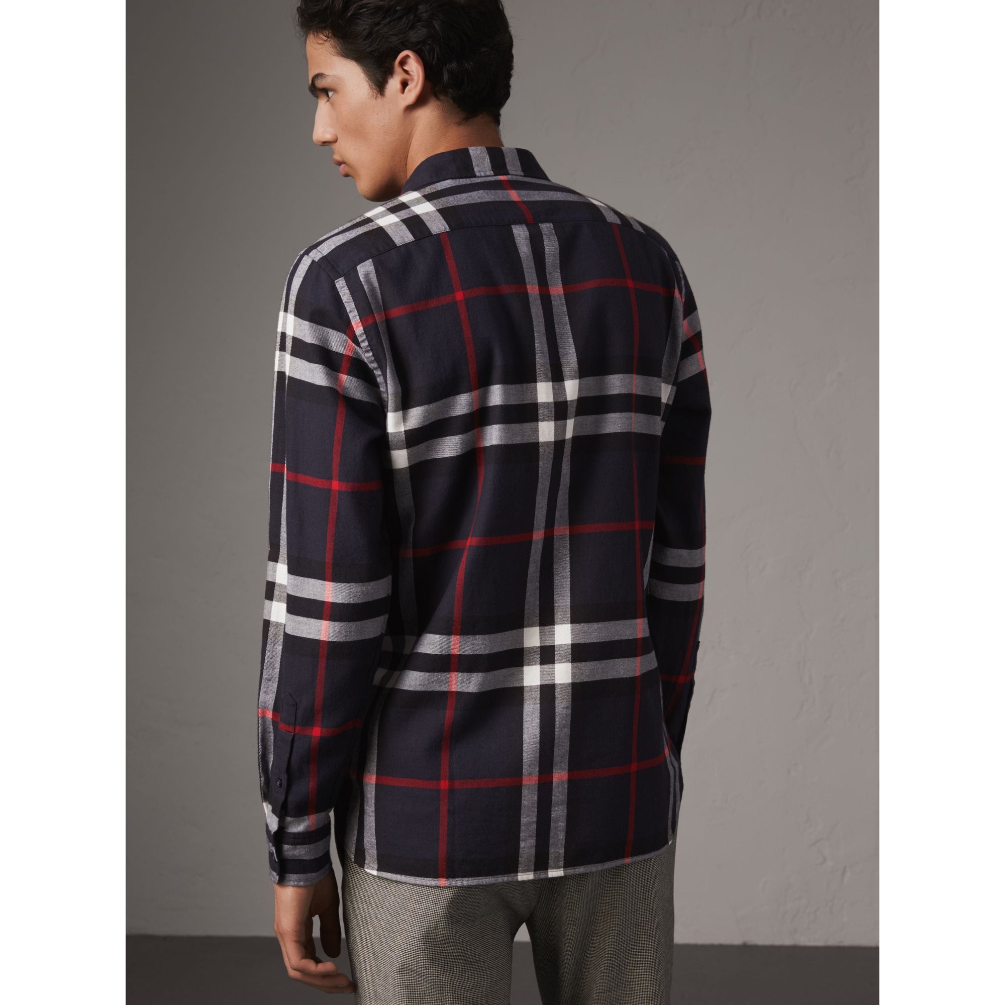Chemise en flanelle de coton à motif check - Navy