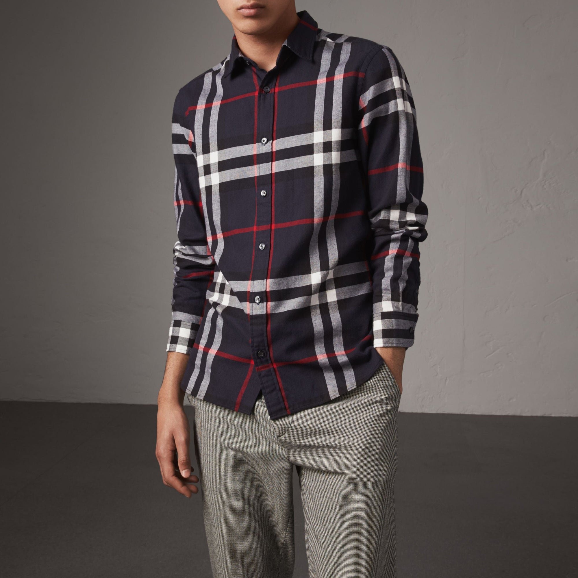 Chemise en flanelle de coton à motif check - Navy