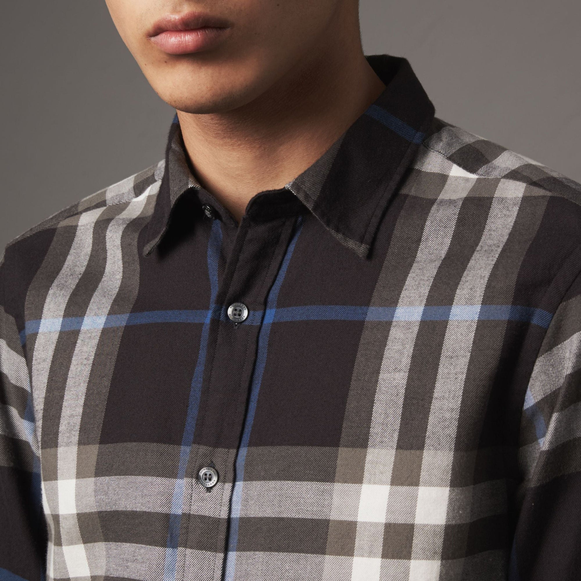 Chemise en flanelle de coton à motif check - Black