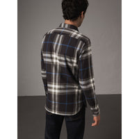 Chemise en flanelle de coton à motif check - Black