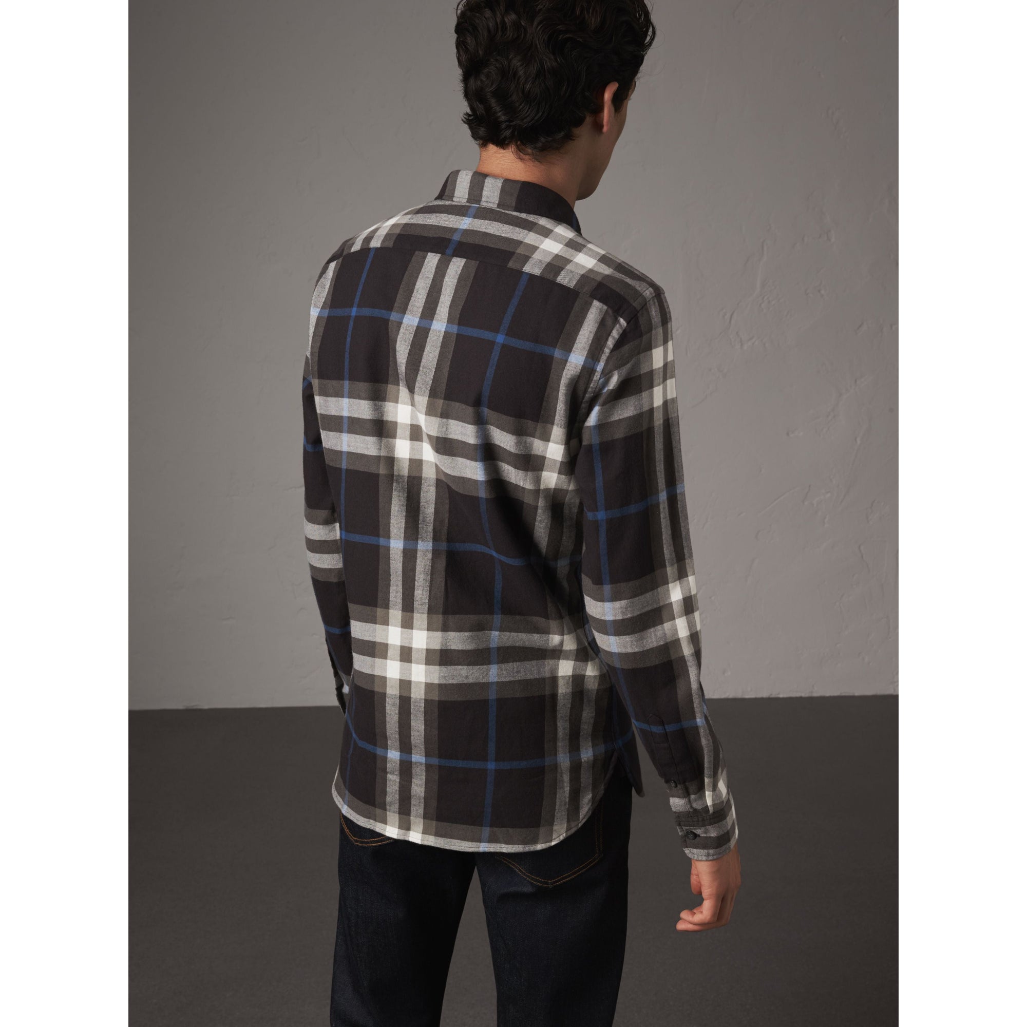 Chemise en flanelle de coton à motif check - Black