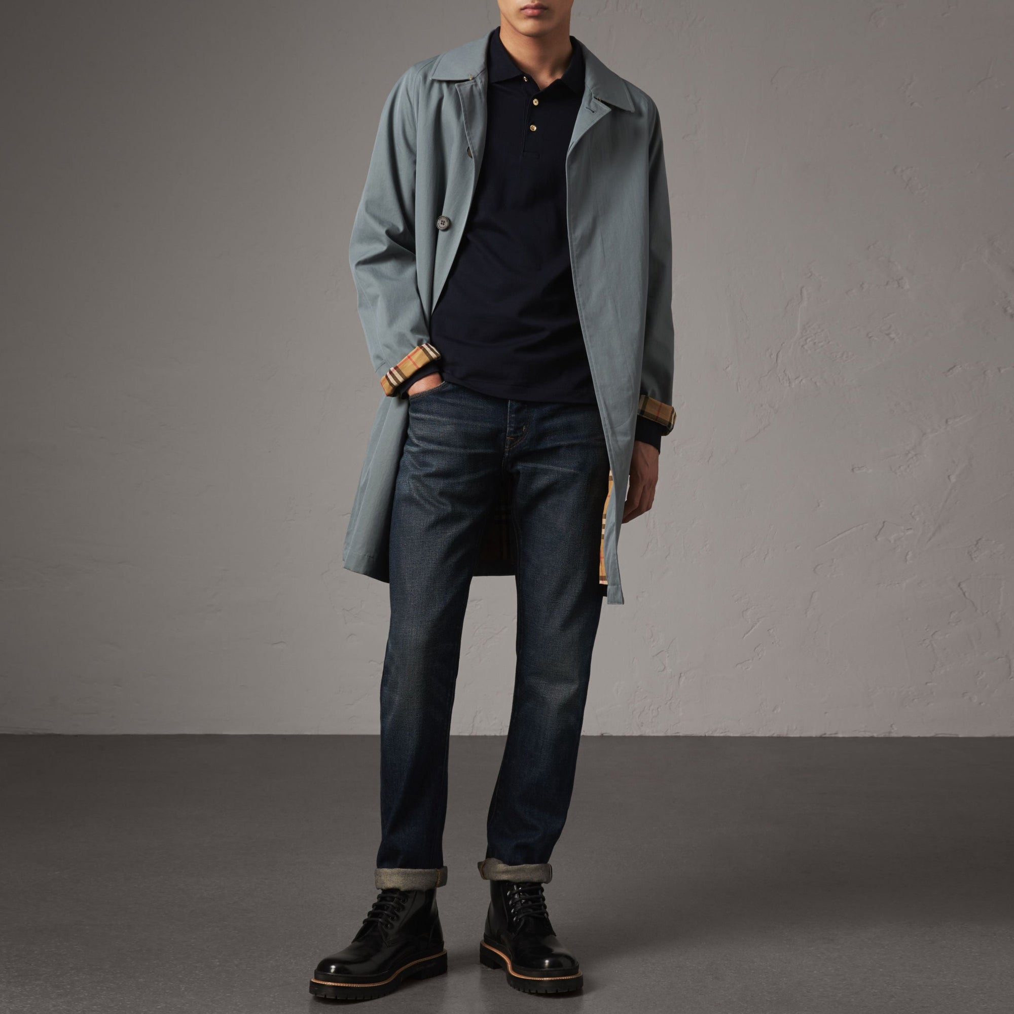Polo en piqué de coton à manches longues - Navy