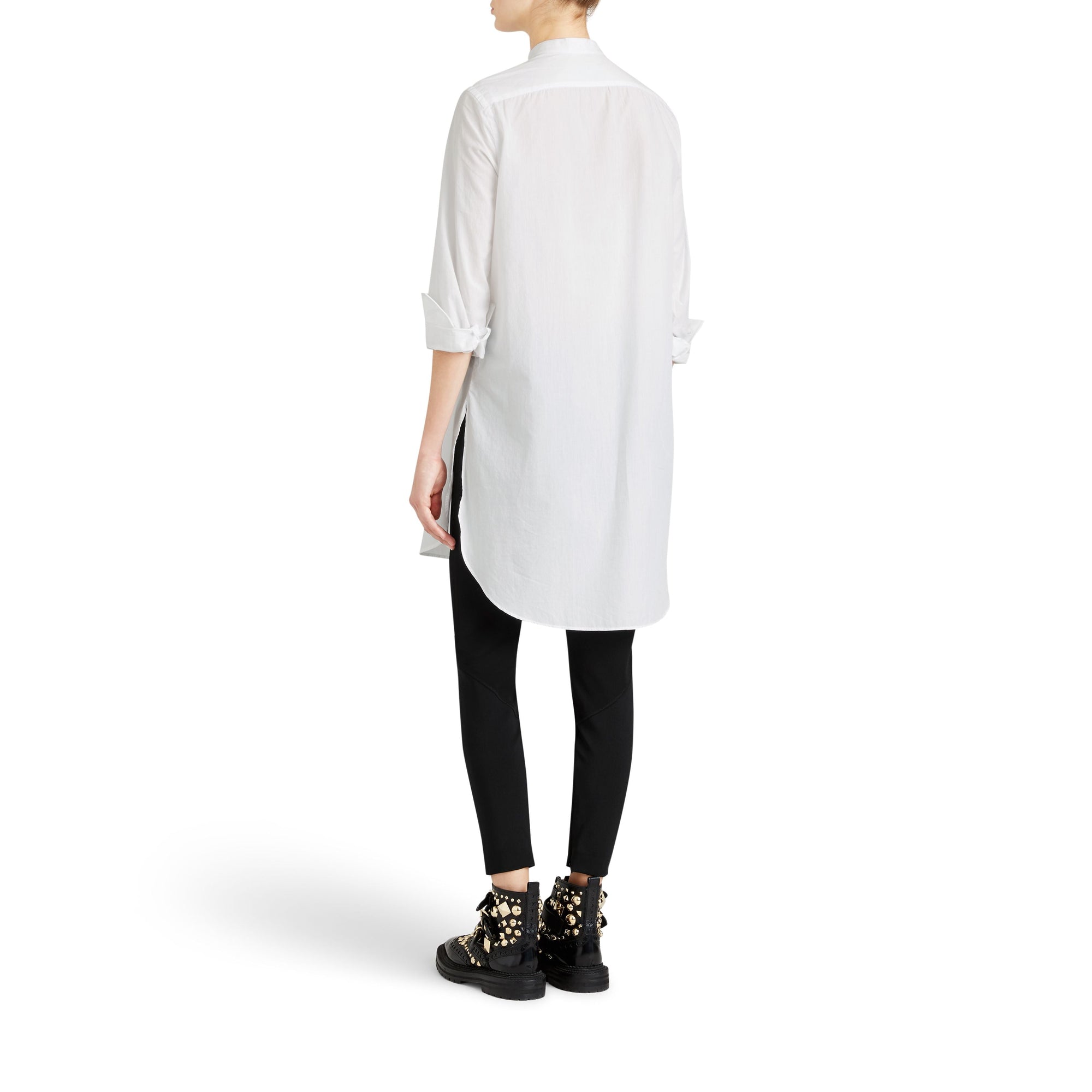 Longue chemise tunique en coton avec plastron - Natural White