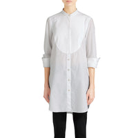 Longue chemise tunique en coton avec plastron - Natural White