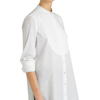 Longue chemise tunique en coton avec plastron - Natural White