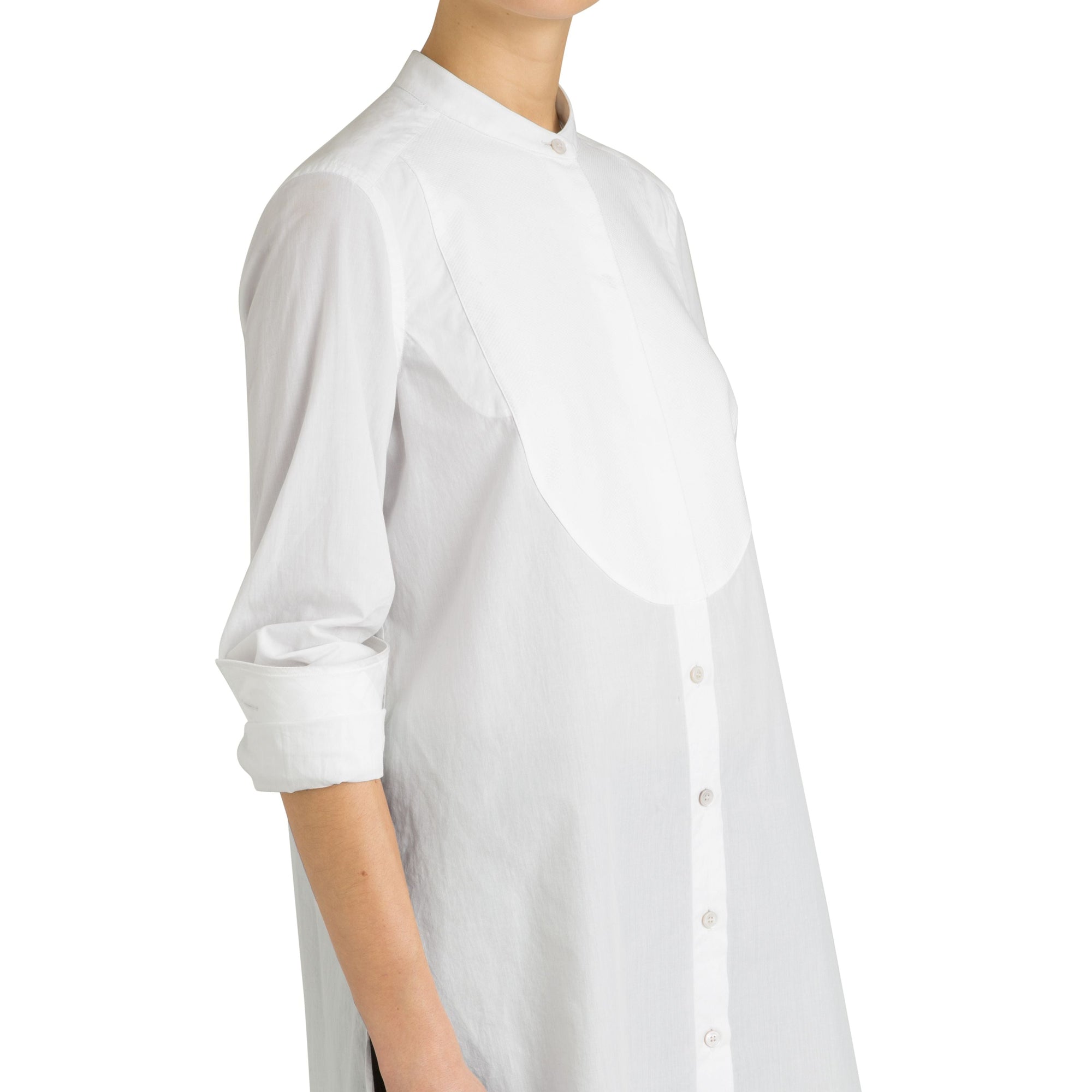 Longue chemise tunique en coton avec plastron - Natural White